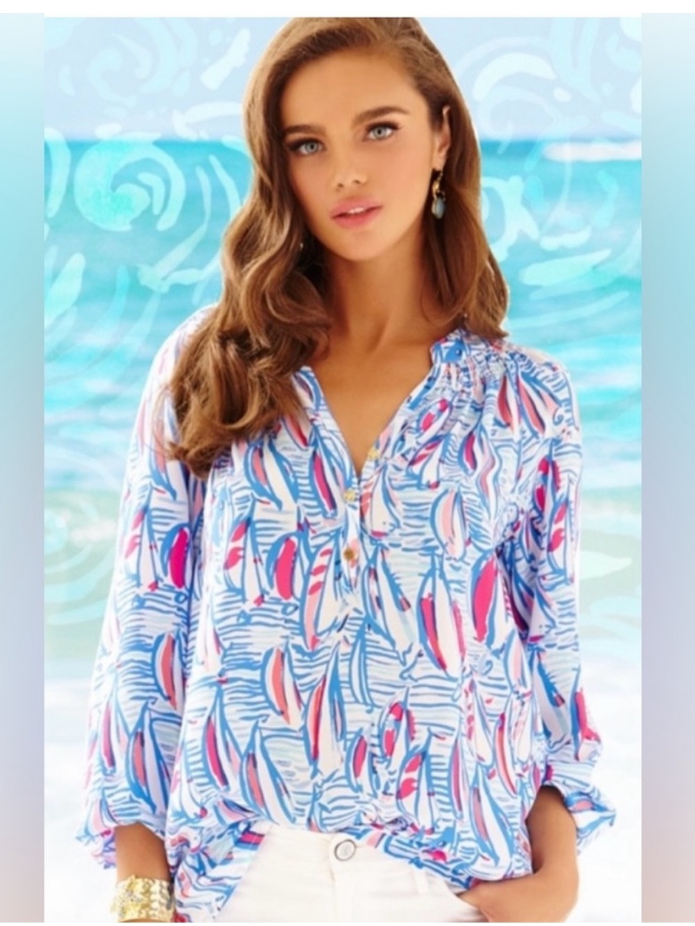 Lilly Pulitzer Silk Elsa Top Red Right Return sailboat print 100% silk blouse